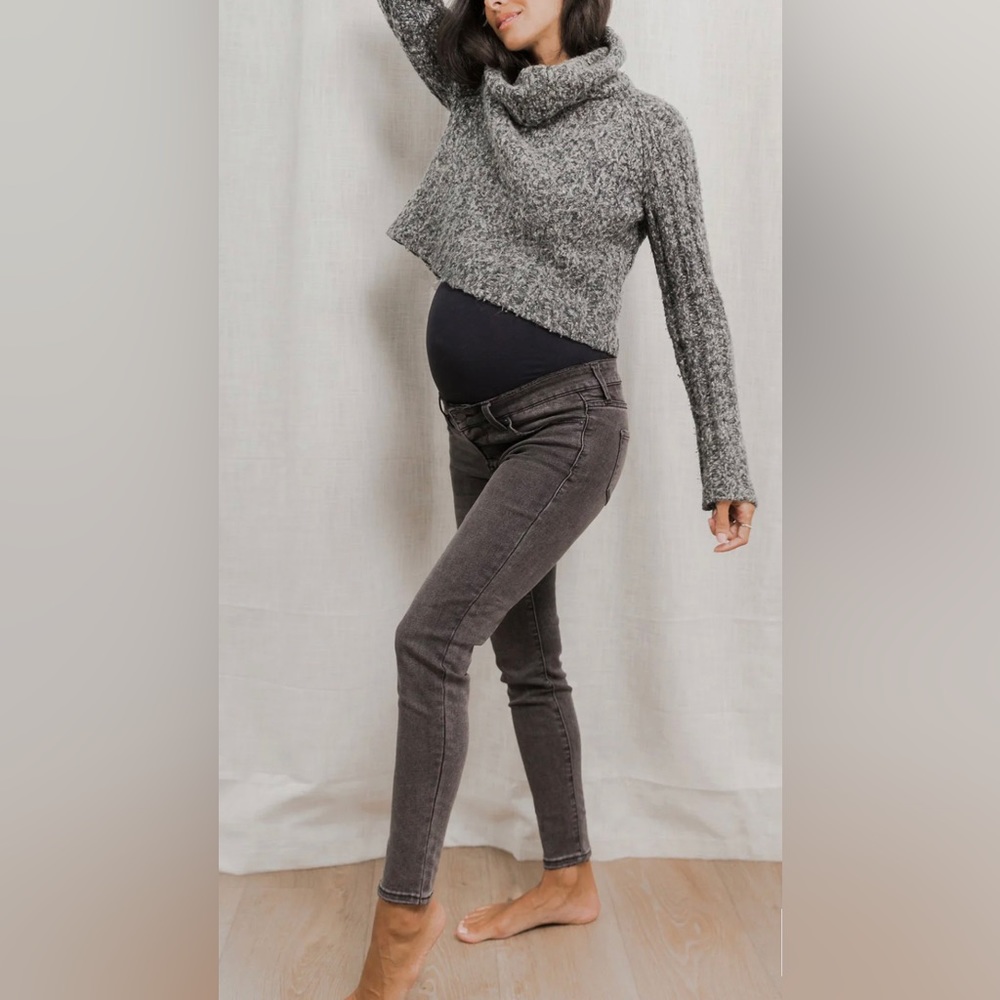 Blanqi Denim Maternity Belly Support Skinny Jeans - size 6, smoke wash